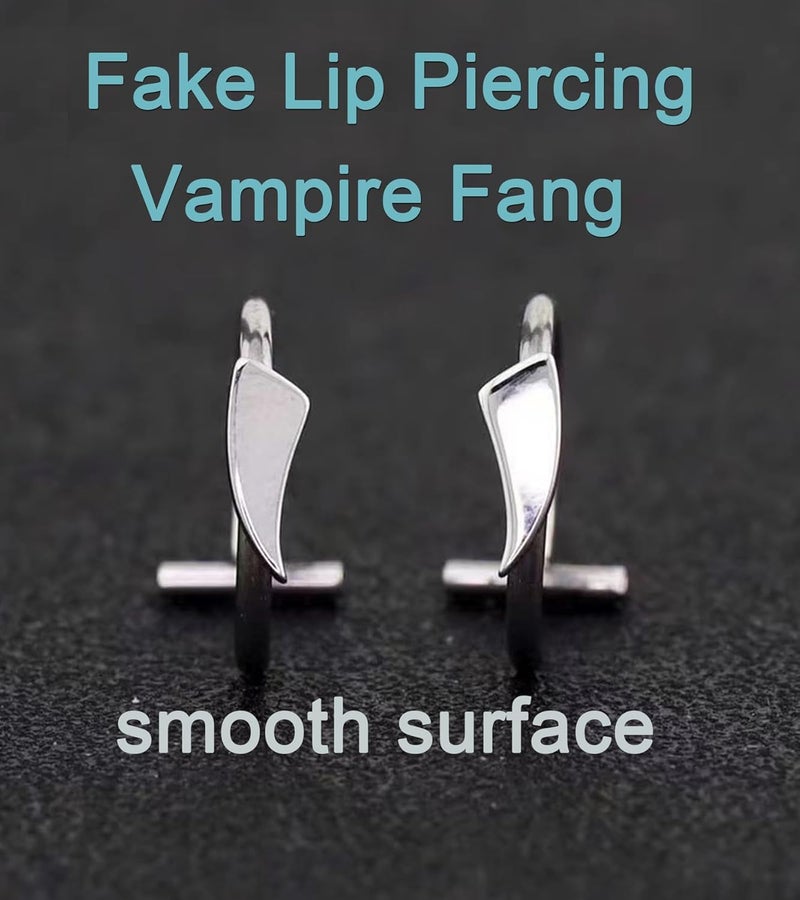 QWALIT Fake Lip Ring Cuffs Fake Nose Face Dermal Piercing Silver Clip on Vampire Teeth Fangs Faux Snake Bites Clip Nose Ring Hoops non Piercing Stick on Stud Jewelry for Halloween Jewelry Women Men - Image 5